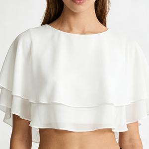 TEMU 여성용 우아한 이중 레이어 시폰 케이프 탑 1개, 레이어드 러플 숄, 우아하게 디자인된 라운드 넥 짧은 흐르는 듯한 블라우스, 가벼운 시폰 소재로 제작, 여름 캐주얼/사무실/파티/결혼식 하객용 여성 숄 스카프, 캐주얼, 사무실, 결혼식 하객, 파티용 여성 아우터웨어로 적합, 여름 가운 스타일 시폰 케이프 블라우스, 여성용 이브닝 드레스 숄