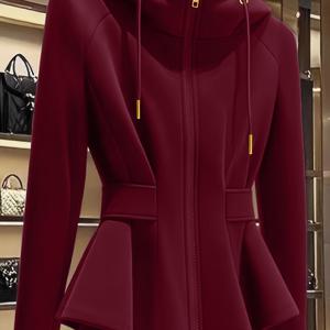 TEMU 우아한 단색 후드 집업 탑