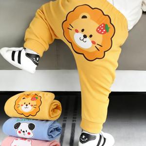 TEMU 아기용 귀여운 만화 긴바지 1개, 부드럽고 피부 친화적인 원단, 사랑스러운 동물 프린트, 배를 눌러들지 않는 편안한 신축성 허리 밴드, 캐주얼 복장 및 야외 활동에 적합
