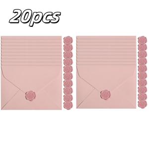 TEMU 20개 두꺼운 벚꽃 핑크 레트로 봉투 (20개 장식 페인트 스탬프 포함) - 고품질 무광택 질감, 웨딩 초대장, 발렌타인데이, 약혼 웨딩 봉투에 적합