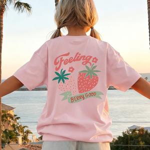 TEMU 여아용 반팔 티셔츠, 핑크색, 2026년 신상 여름 아동용 캐주얼 심플 상의