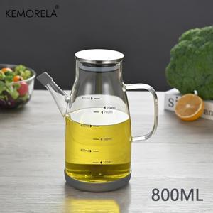 TEMU KEMORELA 1개 600/800/1000ml 유리 오일 포트, 대용량 조미료 병용, 눈금 스테인리스 스틸 뚜껑, 누수 방지, 미끄럼 방지 바베큐 오일 병