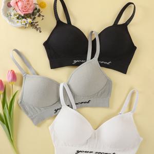 TEMU 3pcs 세트 - 영어 프린트 브라 세트 - 당신의 비밀 - 여성용 푸쉬업 언더와이어 슬림 브라 - 간편한 단색 여성 란제리 - 착용감 좋은 무선 - 대비되는 컬러 세트 - 집, 사무실, 여행 및 기타 장면에 적합