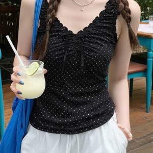 TEMU 폴카 도트 우드 이어 V넥 스위트 캐주얼 스트리트 다용도 봄/여름 Y2K 베스트