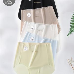 TEMU 여성용 하이웨이스트 초박형 심리스 누드감 10A 뽕나무 수액통とも呼ばれるムルベリー속걸레 아이스 섬유 원단 팬티 5개, 하이웨이스트 여름 속건성 엉덩이핏 속옷