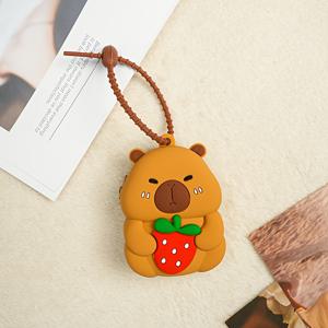 TEMU 귀여운 카피바라 실리콘 동전 지갑 키링 - 가벼운 지퍼 파우치, 동전/열쇠/이어폰용 - 달콤한 스타일 만화 디자인, 손세탁 가능한 내구성 있는 애완동물 애호가 선물, 여성 및 동물 애호가를 위한 귀여운 동전 주머니, 열쇠 정리함, 재미있는 액세서리, 매끄러운 질감