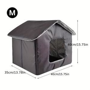 TEMU 새로운 블랙 아웃도어 고양이와 강아지 하우스, 내부를 더 편안하고 따뜻하게 유지, 세 가지 사이즈로 제공, 분리 및 조립이 쉬움, 펫 패드 포함, 내구성 강함, 소형 및 중형 강아지, 고양이 및 길고양이에 적합
