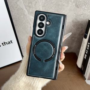 TEMU 휴대폰 케이스 - 크레이지 호스 패턴 무선 충전 접이식 케이스, 삼성 Zfold5/6/7 호환, 완벽한 보호 및 낙하 방지