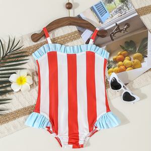 TEMU 여아용 패셔너블한 얇은 숄더 스트랩과 민소매 대비 색상 수영복 1개