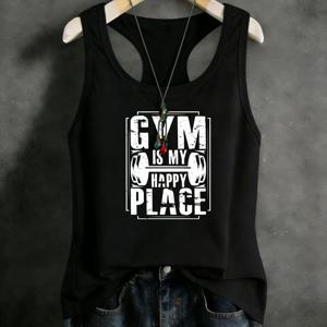 TEMU 헬스장은 나의 행복한 공간, 여성용 탱크탑 - 캐주얼 폴리에스터 소재, 라운드넥, 100% 폴리에스터, 사계절 편안함, 세탁기 사용 가능, 피트니스 트레이닝, 농구 및 기타 스포츠에 필수