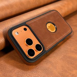 TEMU 휴대폰 케이스 - 고급스러운 속이 빈 로고 디스플레이 클래식 레트로 PU 가죽 휴대폰 케이스 (아이폰 17 16 15 14 13 12 11 Pro Max Plus 17Promax 17Pro 비즈니스 소프트 범퍼 충격 방지 카메라 보호 커버)