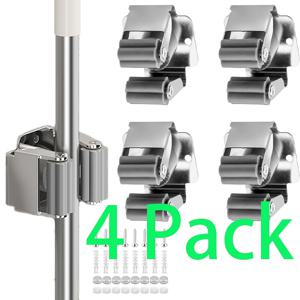 TEMU 4/8개 세트 도어 행거 대걸레 빗자루 홀더, 문걸이형 스테인리스 스틸 벽걸이형 고하중 공구 고리 브러시 수납 정리함, 미끄럼 방지 기어형 빗자루 집게 브라켓, 주방 욕실 옷장 정원 차고용