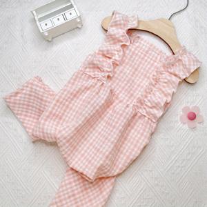 TEMU 애완동물 의류 컨트리 체크 레이스 부드럽고 편안한 점프수트 홈웨어 1pc