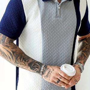 TEMU 남성 폴로 셔츠 반팔 대비색 티셔츠 여름 버튼 자카드 니트 캐주얼 패션 아우터 편안한 고품질 남성 상의