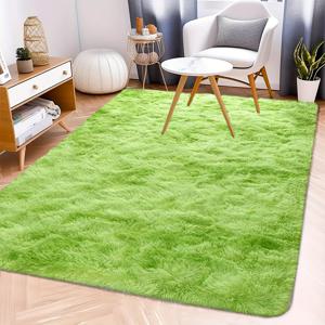 TEMU 1pc 부드러운 녹색 샤기 지역 매트 - 기계제조 폴리에스터, 직사각형, 건조 청소만, 침실, 거실 및 공부에 이상적 - 아버지의 날, 어머니의 날 및 졸업 선물에 완벽, 침실 장식 | 현대 가정 장식 | 내구성 바닥 커버, 녹색 지역