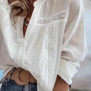 TEMU 여성용 우아한 캐주얼 루즈핏 탑 - 레이스 인서트 & 컷아웃 디자인