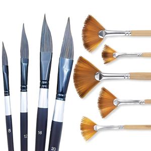 TEMU 9개 등급 사각 팬 수채화 브러쉬 (4개 앵글 브러쉬, 5개 팬 브러쉬 포함), 습식 및 건식 페인팅용 | 전문가용 인물, 식물 및 캘리그라피 디테일 드로잉 도구