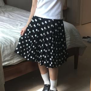 TEMU 여성용 블랙 앤 화이트 도트 프린트 플리츠 스커트, 여름용 하이웨이스트 루즈핏 우아한 다용도 파넷 스커트