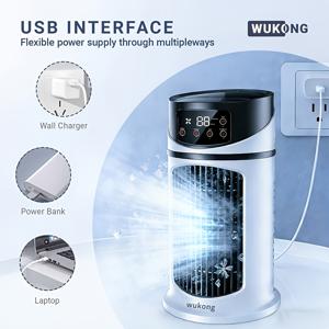 TEMU 우콩 멀티 기능 휴대용 에어컨: 휴대용 에어컨, 가습기, 냉각팬 및 대용량 물탱크를 결합한 3-in-1 다용도 기기. 풍속 조절 가능, 가정, 사무실, 야외 사용에 완벽