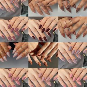 TEMU 288개입 (12가지 혼합 디자인) 아몬드 네일 모양 글로시 아크릴 프레스온 네일 스티커, 완벽한 착용감, 쉬운 부착, 여름 매니큐어에 적합, 핑크 네일 아트, 여성 및 데일리 파티 및 기타 행사에 적합