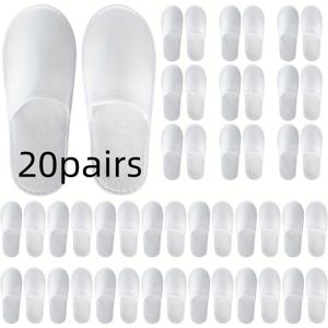 TEMU 40개/20켤레 일회용 슬리퍼 | 대량 부직포 슬리퍼, 호텔, 스파, 여행, 가정용, 화이트, 사계절 단색, 여성용 신발