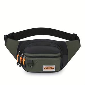 TEMU 대용량 스포츠 벨트 가방, 조절 가능한 어깨 스트랩, 방범 가슴 뒤 크로스바디 가방, 원단 재질, 지퍼 잠금, 폴리에스터 안감, 손세탁 가능, 야외 여행 통근용 - 블루/블랙/그레이/군 녹색