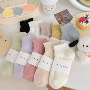 TEMU 10쌍 여성용 파스텔 컬러풀 숏 양말 - 귀여운 다용도 발목양말, 부드럽고 통기성 좋은 기계 세탁 가능 봄 여름 캐주얼 웨어, 계절별 착용, 매끈한 질감