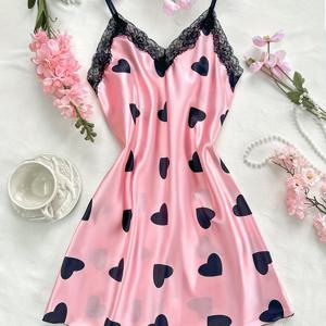 TEMU 레이스 패치워크 하트 프린트 편안하고 섹시한 멜빵 속옷