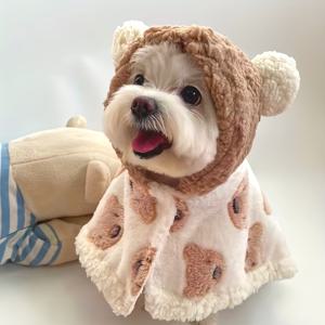 TEMU 애완 동물 가을 겨울 옷 한국 스타일 귀여운 고양이 강아지 옷 담요 잠옷 강아지 로브 고양이 강아지 턱받이 케이프 고양이 및 소형 중형 대형견 품종에 적합