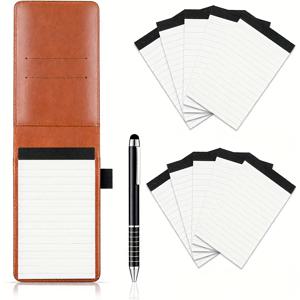 TEMU 펜 포함 미니 노트 홀더 세트 - 각 50페이지, 미니 여행용 인조 가죽 저널 (학교, 사무실, 식당용) - 스타일리시한 신학기 필수품 (브라운/블루/블랙)