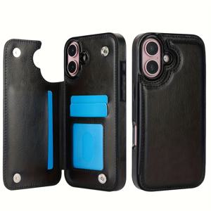 TEMU 휴대폰 케이스 - iPhone 16E, 16 Promax, 16Plus, 16Pro, 16, 15, 14, 13, 12, 11 Promax, Plus, X, XS, XR, SE 2022, 2020, 8, 7 Plus 시리즈와 호환됩니다. 이 비즈니스용 충격 방지 보호 케이스는 단색, 더블 버튼 슬롯을 특징으로 합니다.