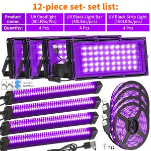 TEMU USB 플러그가 있는 할로윈 UV 블랙 라이트 키트, 플러그 앤 플레이, 다양한 행사에 적합, 385-400Nm, 할로윈/크리스마스 글로우 파티, 무대 장식, 발광 파티 장식 조명, DC 5V에 적합한 UV