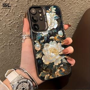 TEMU 폰케이스: 진주화이트 모란 패턴 디자인, 갤럭시 S20, S21, S22, S23, S24, S25, A24, A05, A05S, A02, A03, A04, A13A31, A53, A34, A10, A33 호환, 방오 기능, 패셔너블, 트렌디한 스마트폰 케이스