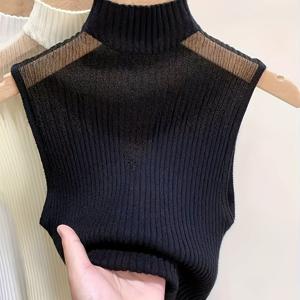 TEMU 여성용 넥라인 캐미솔 베스트, 여름 아우터웨어용, 봄/가을 이너 레이어링 베이스 레이어, 겨울용 하프 터틀넥 민소매 스웨터 탑