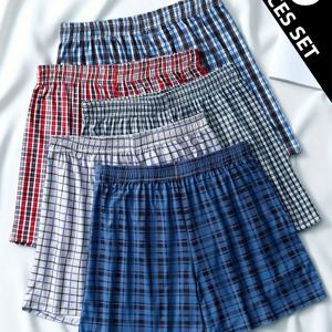 TEMU 5피스 남성용 반바지 체크무늬 비치 반바지 루즈핏 캐주얼 외출용 운동복 바지 피부 친화적 부드러운 청소년 레깅스