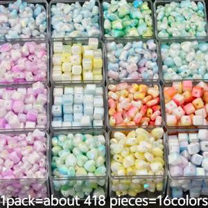 TEMU 16가지 색상의 418개 세트: 8mm 아크릴 그라데이션 나비 구슬, 대나무 틈새 구슬, 하트 구슬, 정사각형 구슬 - 팔찌, 열쇠고리, 목걸이, DIY 공예용, 엄마와 친구를 위한 할로윈 선물, 장식용 구슬