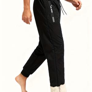 TEMU 남성용 두꺼운 보온 조거 팬츠 - 지퍼 포켓이 있는 겨울용 러닝 팬츠, 논스트레치 소재, 블랙 피트니스 팬츠, 헬스장, 하이킹, 겨울 운동에 적합 - 손세탁 가능, 조절 가능한 드로스트링 허리, 캐주얼 스타일