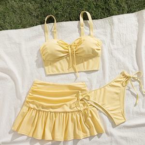 TEMU 새로운 솔리드 컬러 비키니 세트, 매칭 하의