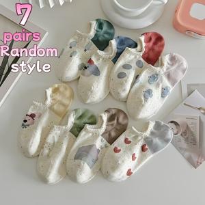 TEMU 7켤레 팩 여성용 한국 스타일 미끄럼방지 통기성 노쇼 양말 - 귀여운 힐 캐릭터 (하트, 동물, 얼굴) - 스니커즈용 발목 양말, 데일리 웨어