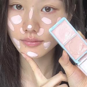 TEMU 얼굴 꺼진얼굴보정 핑크 듀얼 컬러 컨실러 리프팅 팔레트 하이라이터 얼굴 컨실러 다크서클 컨실러