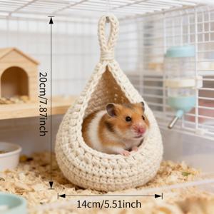 TEMU 손으로 짠 부드러운 매달이 침대, 생쥐 및 소형 반려동물용 - 가볍고 통기성 좋은 케이지 침구, 수직형 공간 절약형 해먹, 햄스터, 저빌용 아늑한 일상용품, 기숙사 방 장식, 조립 불필요