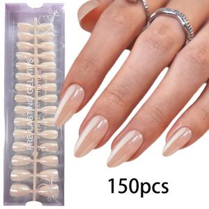 TEMU 네일 아트 애호가를 위한 150개입 숏 아몬드형 누름식 인조 손톱, 살구색 & 누드 전기도금 인조 손톱팁, 15가지 사이즈 옵션 포함, 풀커버 숏 길이 아몬드형, 간편한 부착, 살롱용, 기계손톱