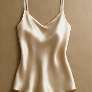 TEMU 여성용 우아한 얇은 스트랩 V넥 캐미솔 - 새틴 질감 크리스마스 & 발렌타인데이 데이트 의상, 봄 & 여름 레이어링 & 파티룩에 적합, 세탁기 사용 가능한 럭셔리 디자인, 고급스러운 분위기와 축제 매력을 더하는 고급스러운 디자인