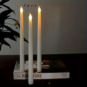 TEMU 3개 세트 LED 깜빡이는 캔들 - 배터리 작동 무화염 깜빡이는 캔들, 따뜻한 화이트 라이트, 내구성 있는 플라스틱 소재, 발렌타인데이, 새해, 결혼식, 홈 데코에 적합 - 화이트/블랙/, 배터리 미포함, 배터리 작동 캔들, 휴일 조명, 심플한 캔들 디자인, 스위치 조절 라이트