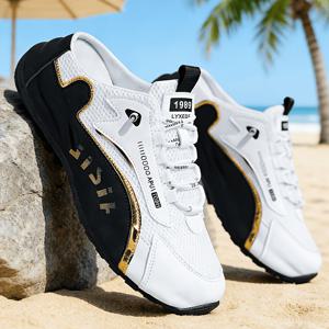 TEMU 봄/여름 신상 남성 캐주얼 스포츠 샌들, 클래식 블랙 앤 화이트 홈 슬리퍼, 로우탑 레이스업, 고품질 메쉬 갑피, 편안한 착용감을 위한 패브릭 안감, 비치 샌들, 바캉스 캐주얼 신발, 집 슬리퍼, 요가화