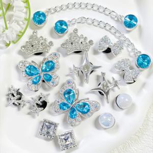 TEMU 은빛-파란색 나비 체인 슈 참 16개, 은색 시리즈 신발 액세서리, 탈부착식 신발 장식, 신발용 꽃, 스타일리시하고 우아함, 구멍 뚫린 샌들과 슬리퍼에 적합, 휴일 선물용으로 완벽