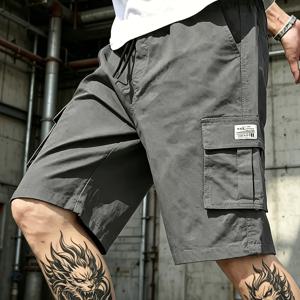 TEMU 남성용 스타일리시 카고 반바지, 허리 주름 드로스트링 및 다중 포켓