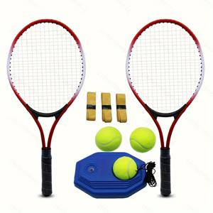 TEMU 성인 초보자용 테니스 라켓 단독 수련용품 1세트, 줄 및 자동 공 리턴기 포함 테니스 라켓 세트