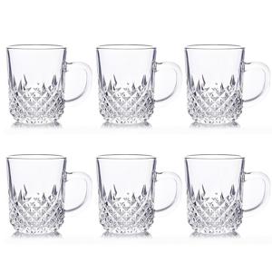 TEMU 고급스러운 패턴 유리컵 6pcs 세트 - 홈, 주방, 파티용으로 완벽: 차, 커피, 뜨거운/차가운 음료에 적합, 230ml/8oz, 투명, 손세척 전용, 재사용 가능, 내열성, 둥근 모양