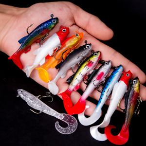 TEMU 10개 낚시 미끼 - 싱글 훅 부착 부드러운 플라스틱 미끼 - 농어, 메기, 송어, 고등어, 연어, 농어에 적합 - PVC 재질